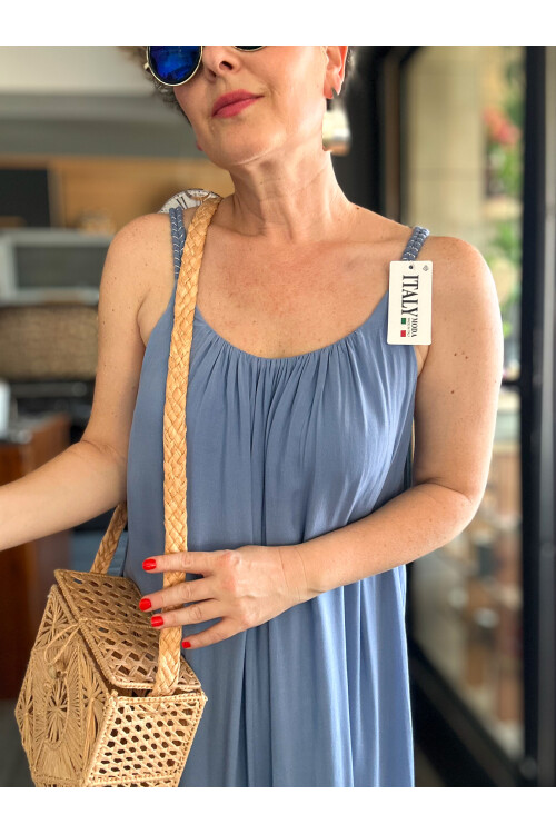 Fierro İtalyan Askılı Salaş Detay Elbise İndigo Mavi