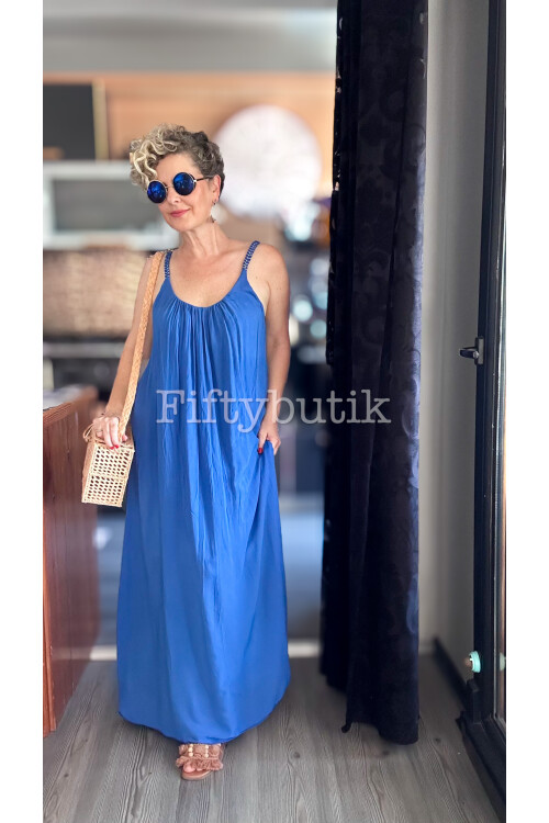 Fierro İtalyan Askılı Salaş Detay Elbise Saks Mavi