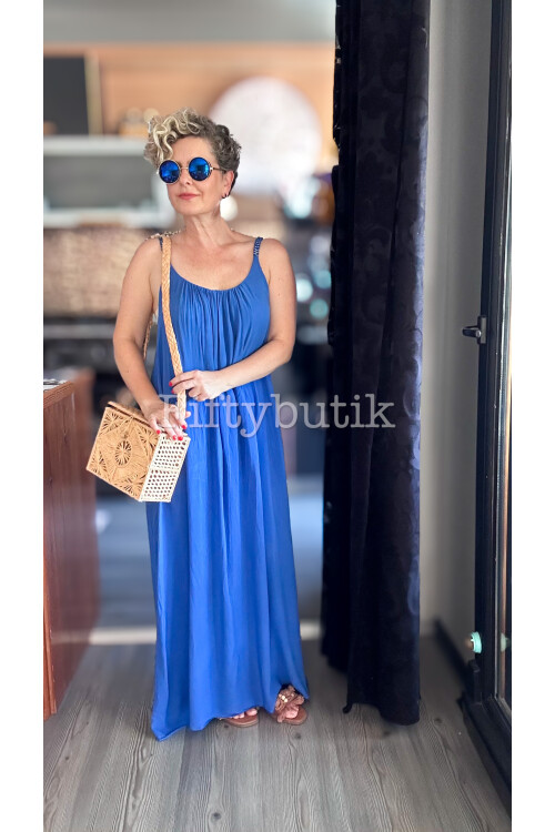 Fierro İtalyan Askılı Salaş Detay Elbise Saks Mavi