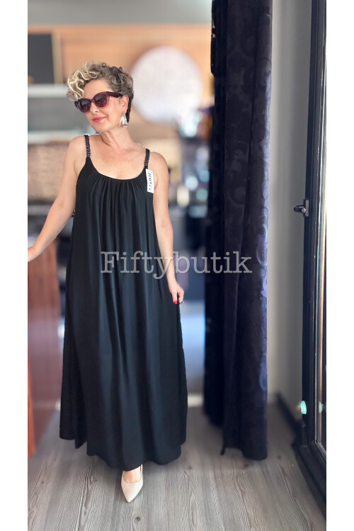 Fierro İtalyan Askılı Salaş Detay Elbise Siyah