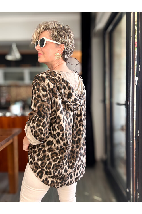 Figgo İtalyan Leopar Desen Yaldızlı Kap Beige