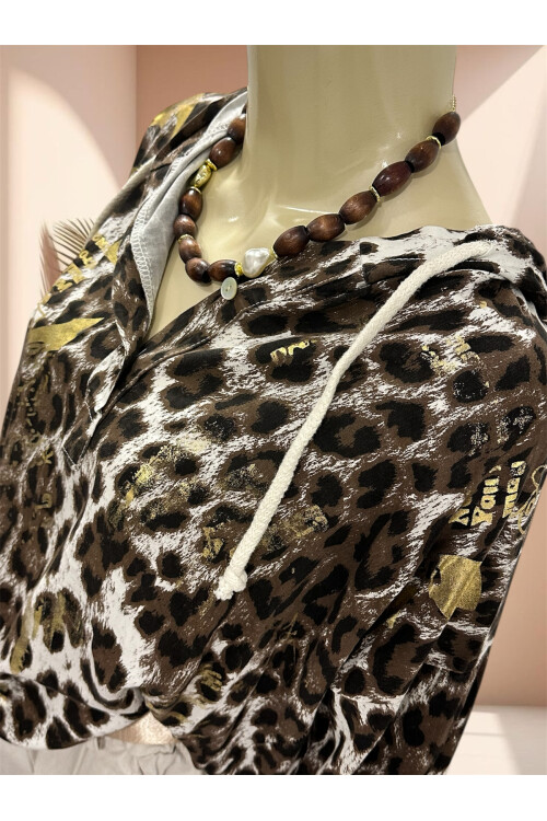 Figgo İtalyan Leopar Desen Yaldızlı Kap Beyaz