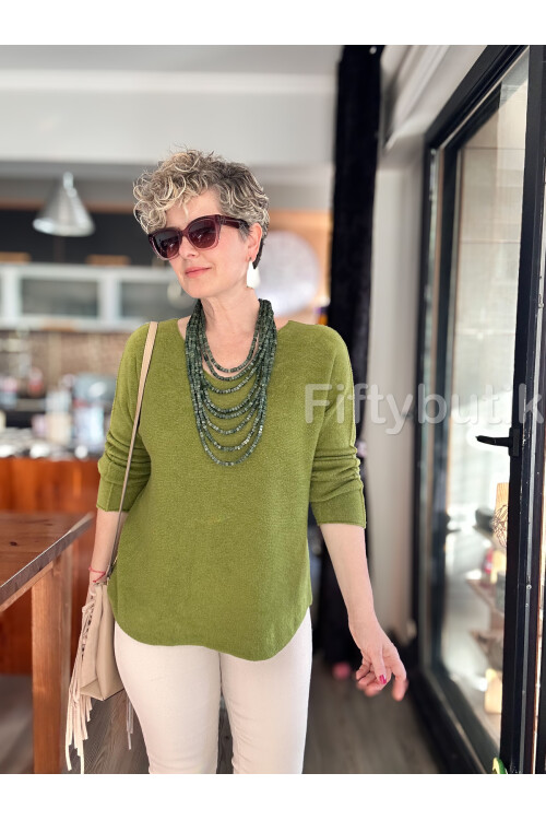 Fikka İtalyan V Yaka Angora Oval Triko Fıstık Yeşili