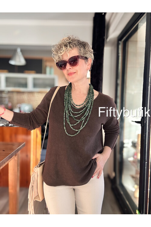 Fikka İtalyan V Yaka Angora Oval Triko Kahve