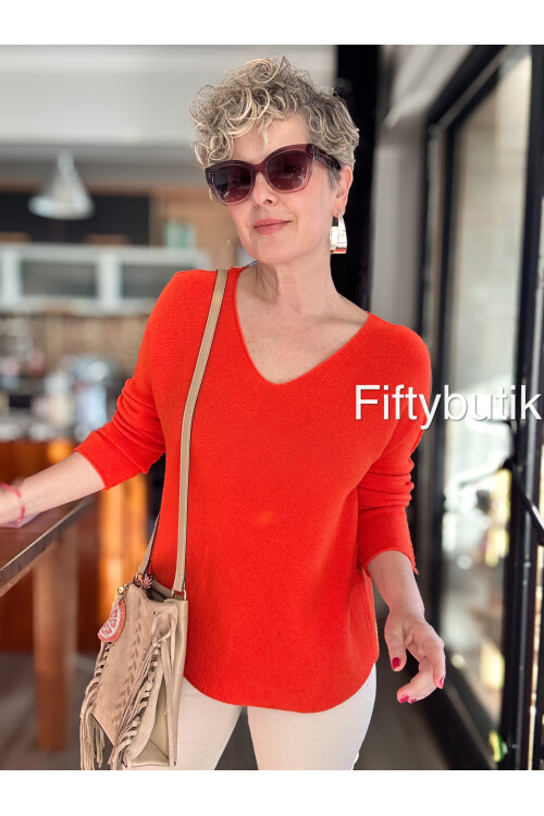 Fikka İtalyan V Yaka Angora Oval Triko Turuncu