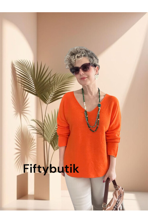 Fikka İtalyan V Yaka Oval Triko Orange