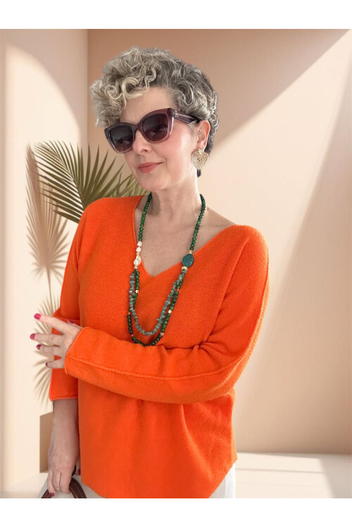 Fikka İtalyan V Yaka Oval Triko Orange