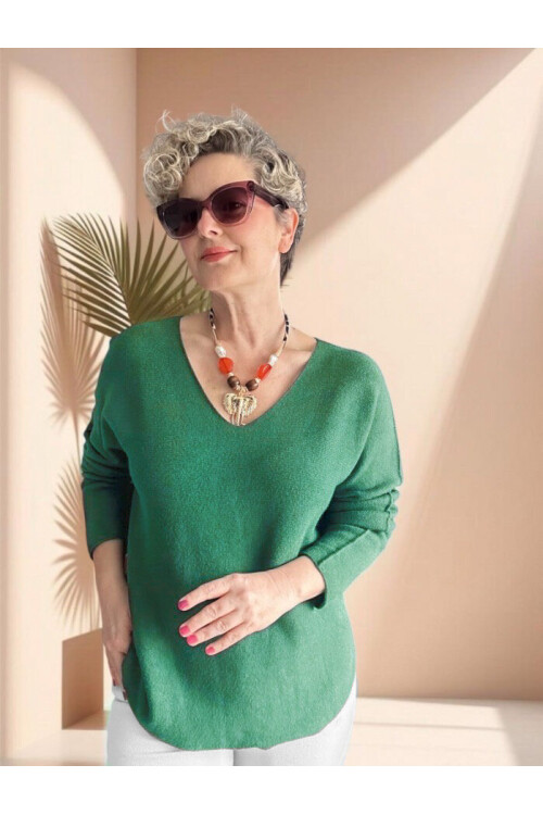 Fikka İtalyan V Yaka Oval Triko Yeşil