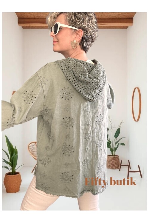 Galli İtalyan Asimetrik Cep Kapşonlu Ceket Haki