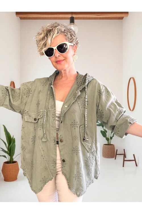 Galli İtalyan Asimetrik Cep Kapşonlu Ceket Haki