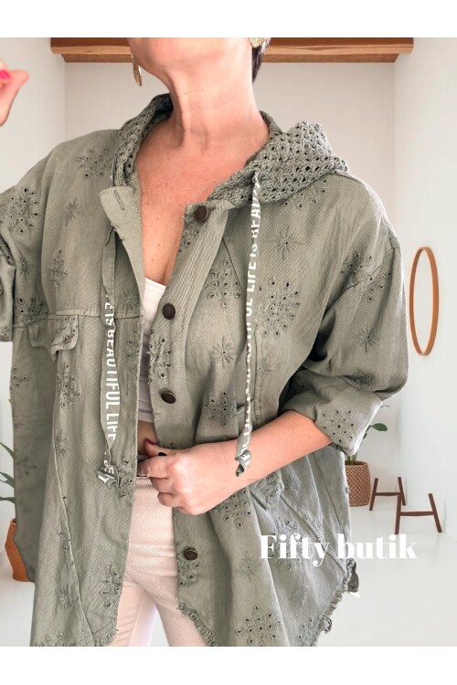 Galli İtalyan Asimetrik Cep Kapşonlu Ceket Haki