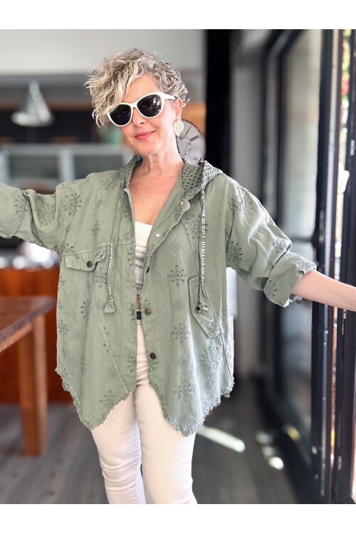 Galli İtalyan Asimetrik Cep Kapşonlu Ceket Haki