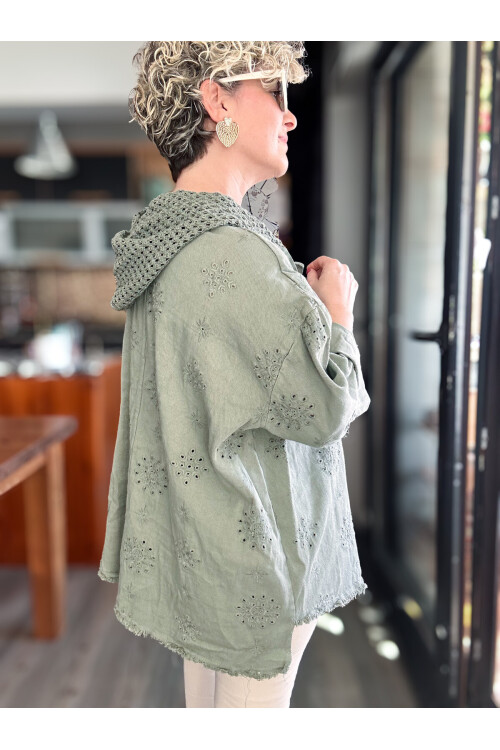 Galli İtalyan Asimetrik Cep Kapşonlu Ceket Haki