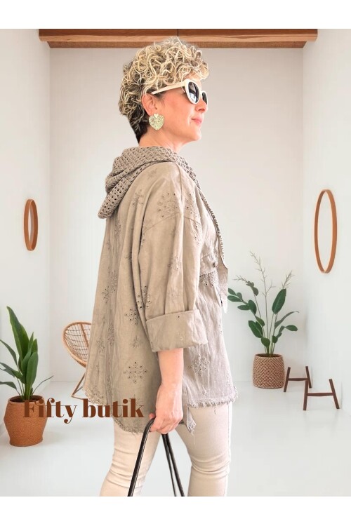 Galli İtalyan Asimetrik Cep Kapşonlu Ceket Vizon