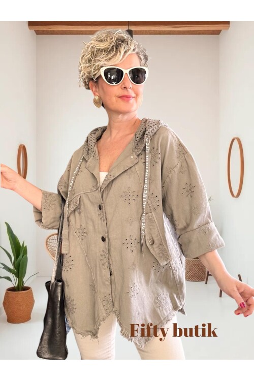 Galli İtalyan Asimetrik Cep Kapşonlu Ceket Vizon