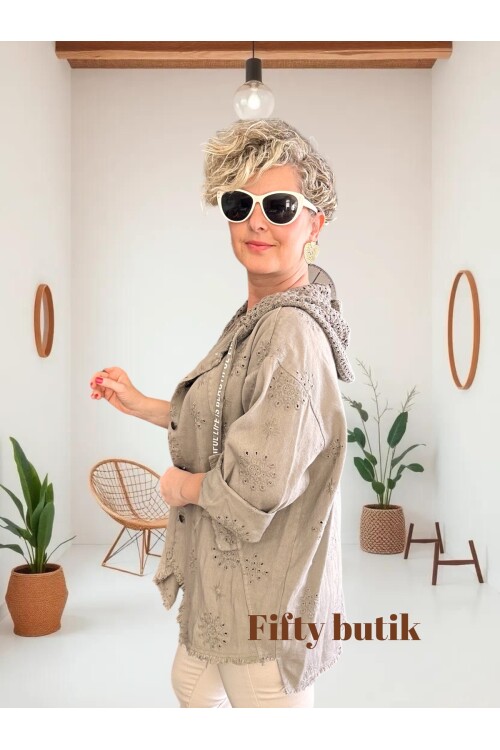 Galli İtalyan Asimetrik Cep Kapşonlu Ceket Vizon