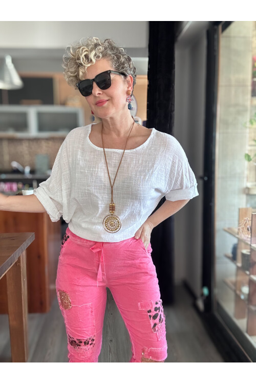 İtaliana Leopar Desen Pul Detaylı Sihirli Pantolon Fusya