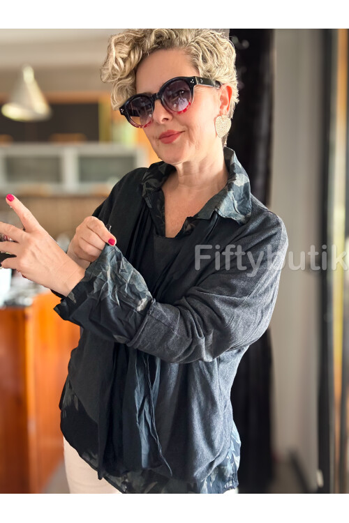 Julli İtalyan Gömlekli Bluz Triko Takım Antrasit