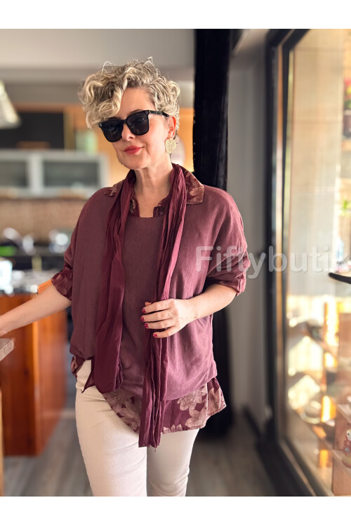 Julli İtalyan Gömlekli Bluz Triko Takım Bordo