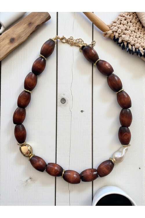 Ayla Tahta Boncuk Etnik Kolye