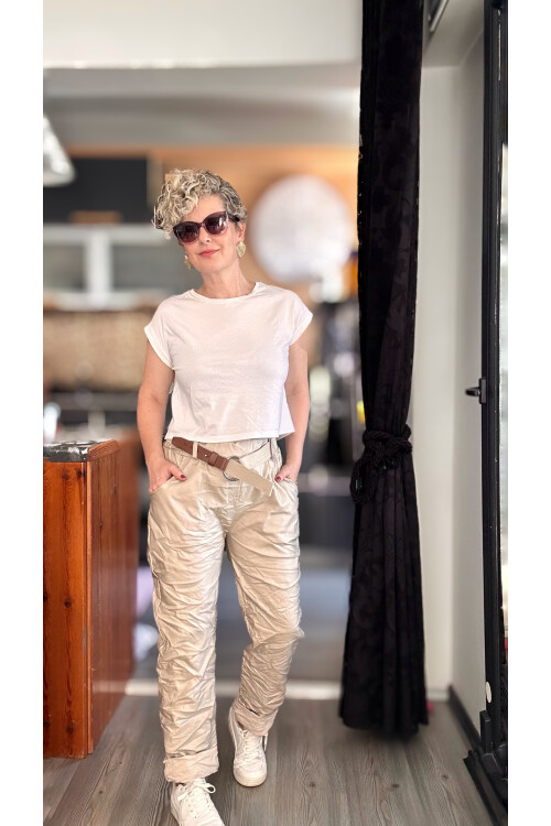 Lacco İtalyan Kemerli Deri Pantolon Bej