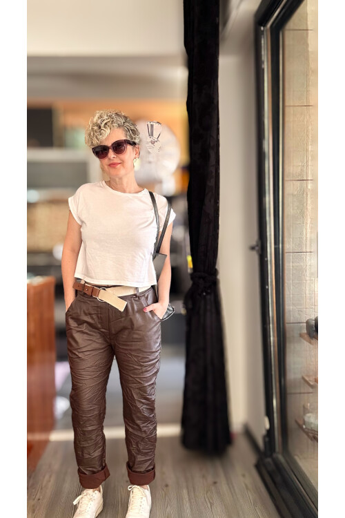 Lacco İtalyan Kemerli Deri Pantolon Kahverengi