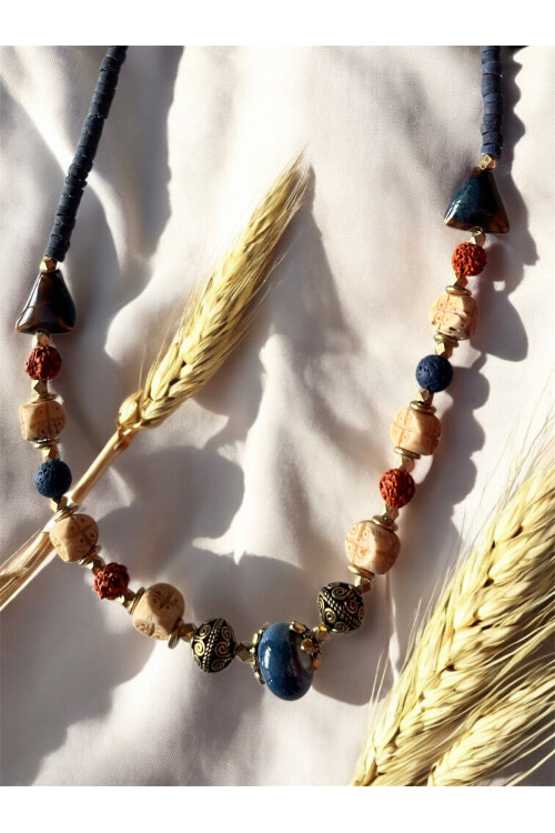 Lawe Pirinç Cam Etnik Kolye