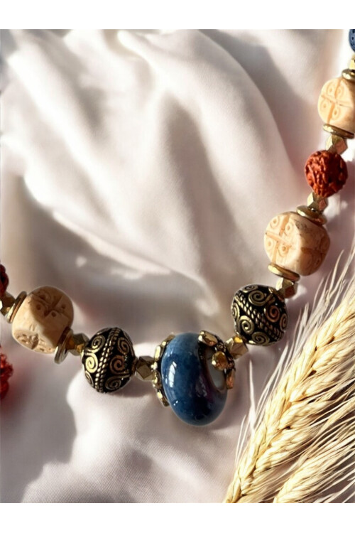 Lawe Pirinç Cam Etnik Kolye