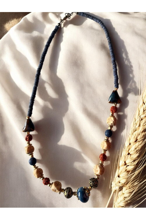 Lawe Pirinç Cam Etnik Kolye