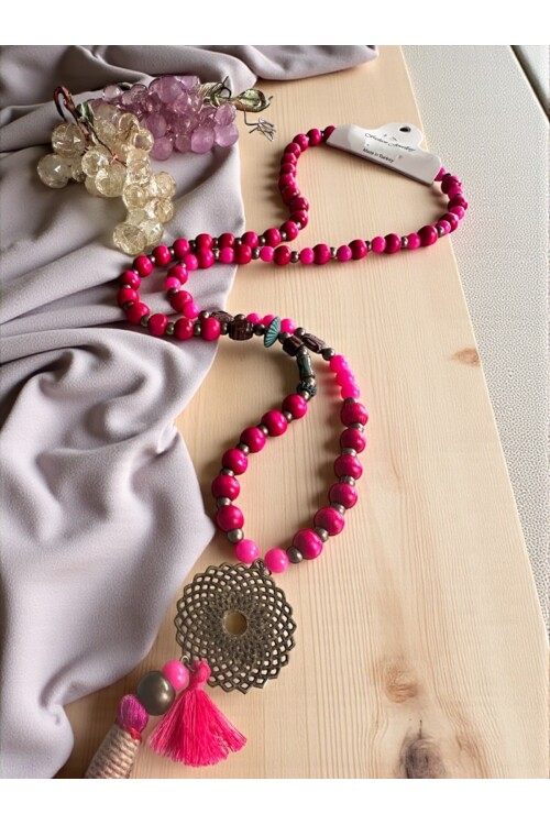 Lidil FuşyaTahta Tasarım Kolye