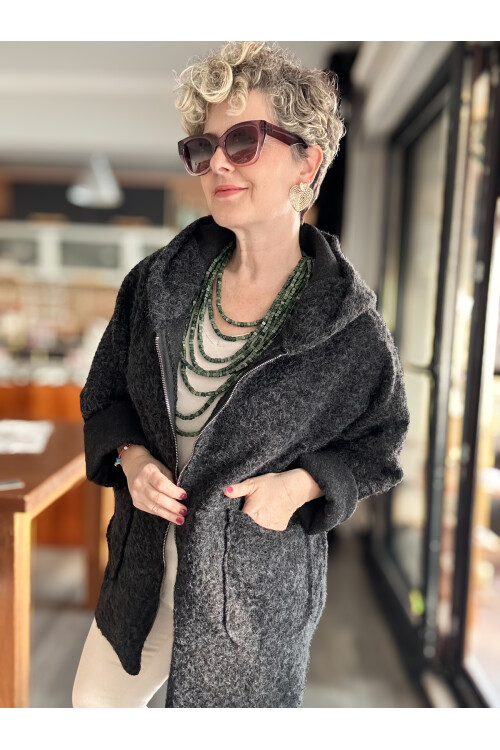 Lilly İtalyan Booklet Kapşonlu Fermuarlı Mont Açık Siyah