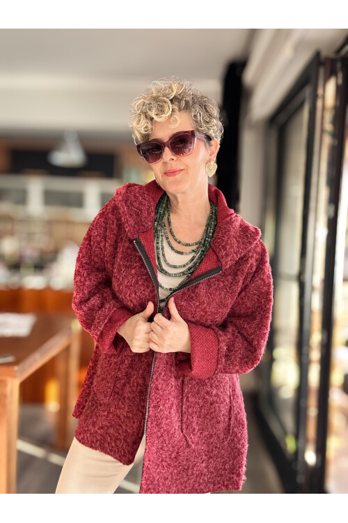 Lilly İtalyan Booklet Kapşonlu Fermuarlı Mont Bordo