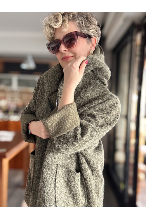 Lilly İtalyan Booklet Kapşonlu Fermuarlı Mont Haki Yeşil