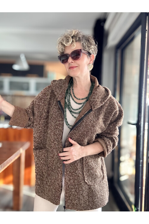 Lilly İtalyan Booklet Kapşonlu Fermuarlı Mont Kahve