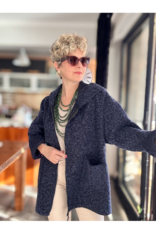 Lilly İtalyan Booklet Kapşonlu Fermuarlı Mont Lacivert