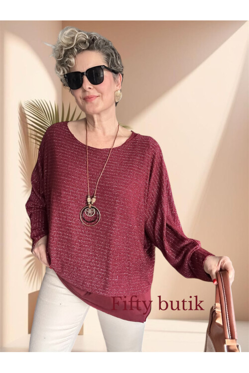 Lippa İthal 2 Parça Kolyeli Triko Bluz Bordo