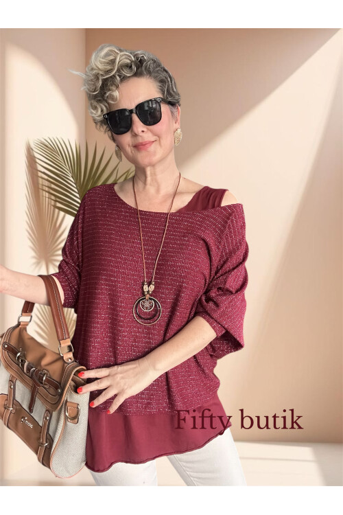 Lippa İthal 2 Parça Kolyeli Triko Bluz Bordo