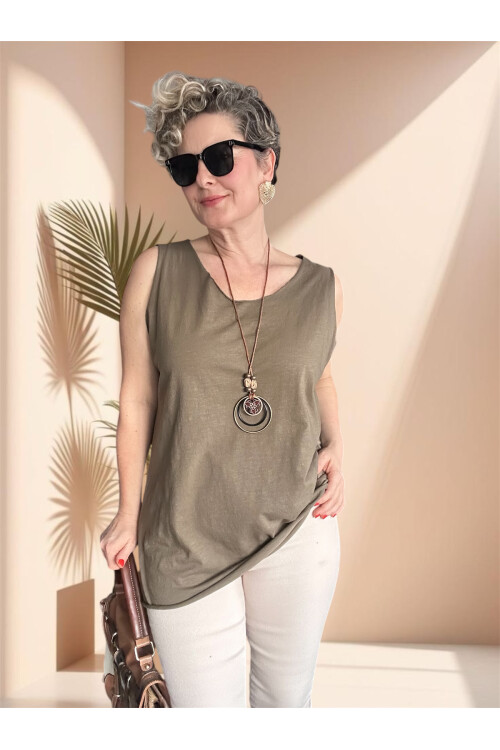 Lippa İthal 2 Parça Kolyeli Triko Bluz Haki Yeşil