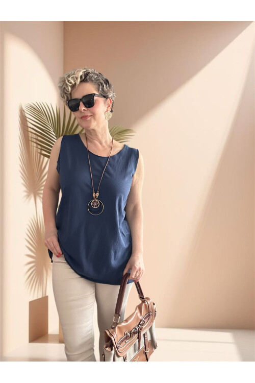 Lippa İthal 2 Parça Kolyeli Triko Bluz Lacivert