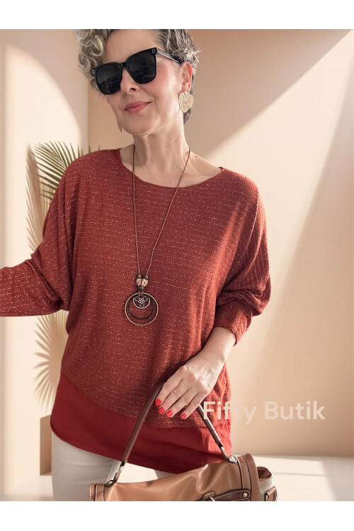 Lippa İthal 2 Parça Kolyeli Triko Bluz Tarçın