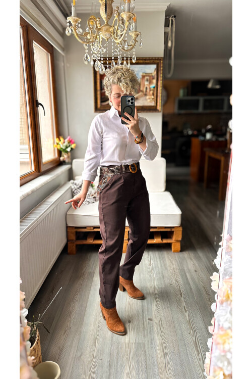 Livros İtalyan Kemer Detay Pantolon Kahverengi