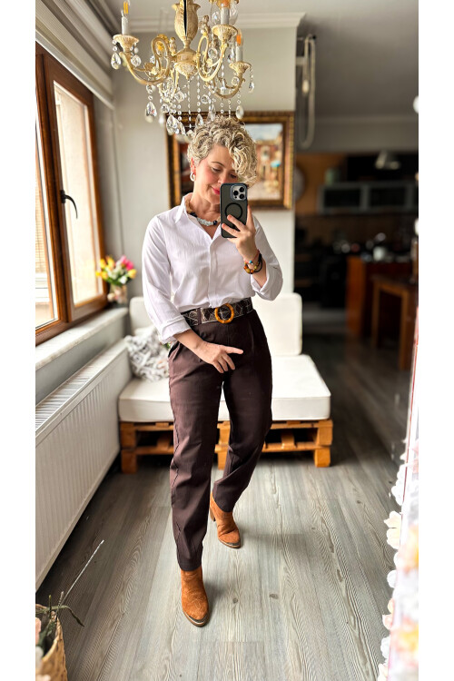 Livros İtalyan Kemer Detay Pantolon Kahverengi