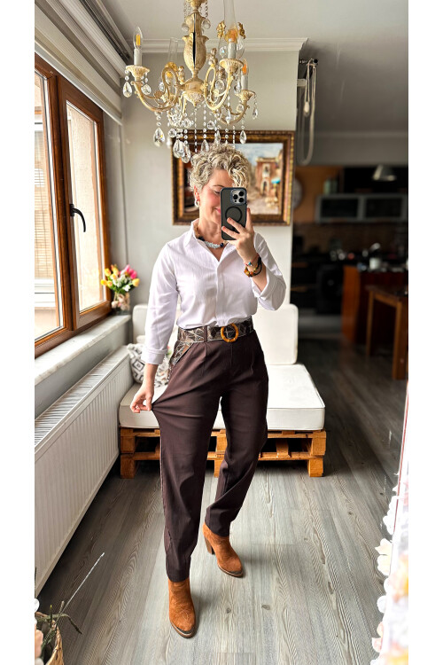 Livros İtalyan Kemer Detay Pantolon Kahverengi