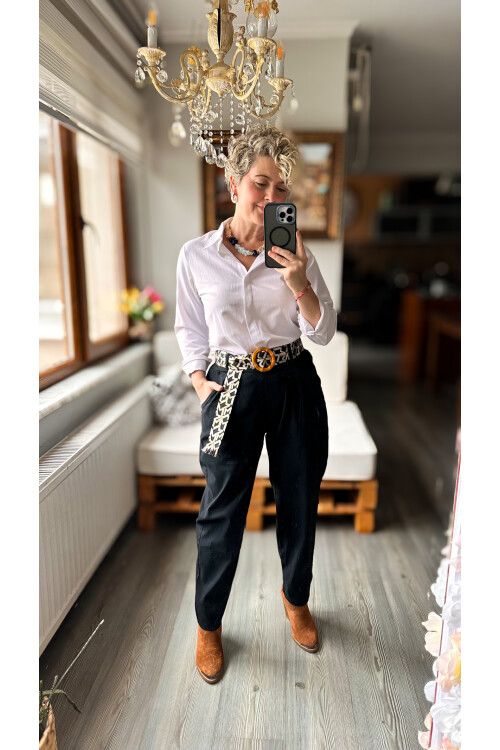 Livros İtalyan Kemer Detay Pantolon Siyah