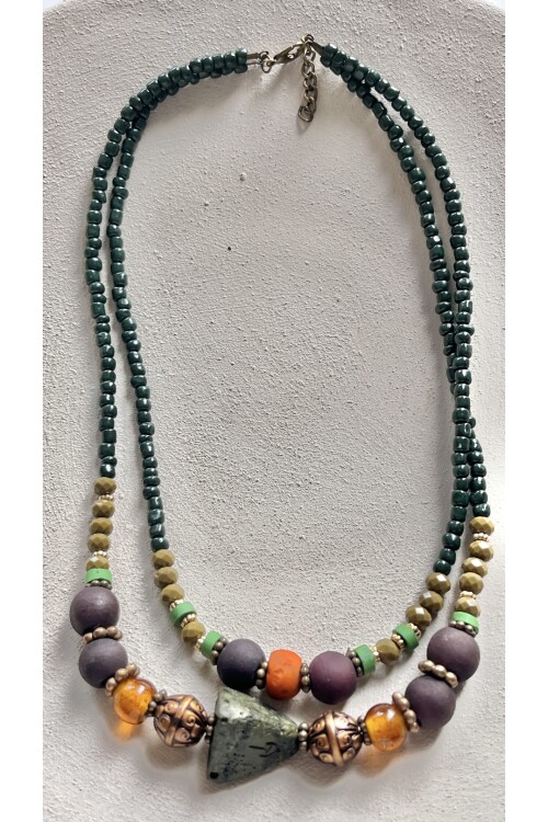 Serras Pirinç Cam Etnik Kolye