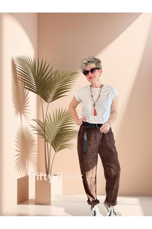 Luppo İtalyan Şönil Kemerli Havuç Pantolon Acı Kahve