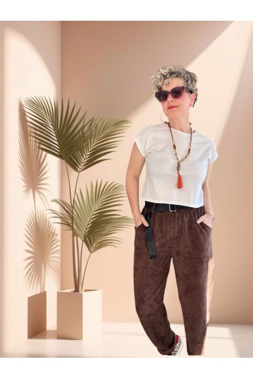 Luppo İtalyan Şönil Kemerli Havuç Pantolon Acı Kahve