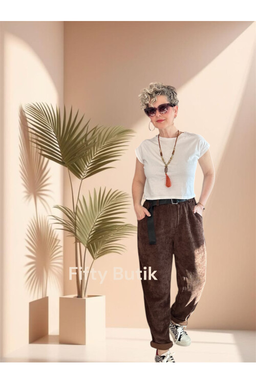 Luppo İtalyan Şönil Kemerli Havuç Pantolon Acı Kahve