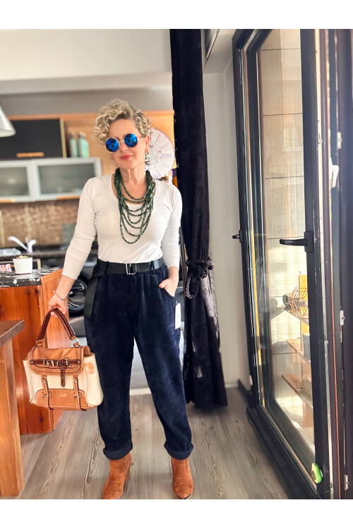 Luppo İtalyan Şönil Kemerli Havuç Pantolon Lacivert