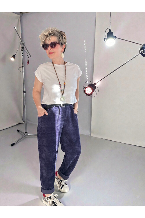 Luppo İtalyan Şönil Kemerli Havuç Pantolon Navy